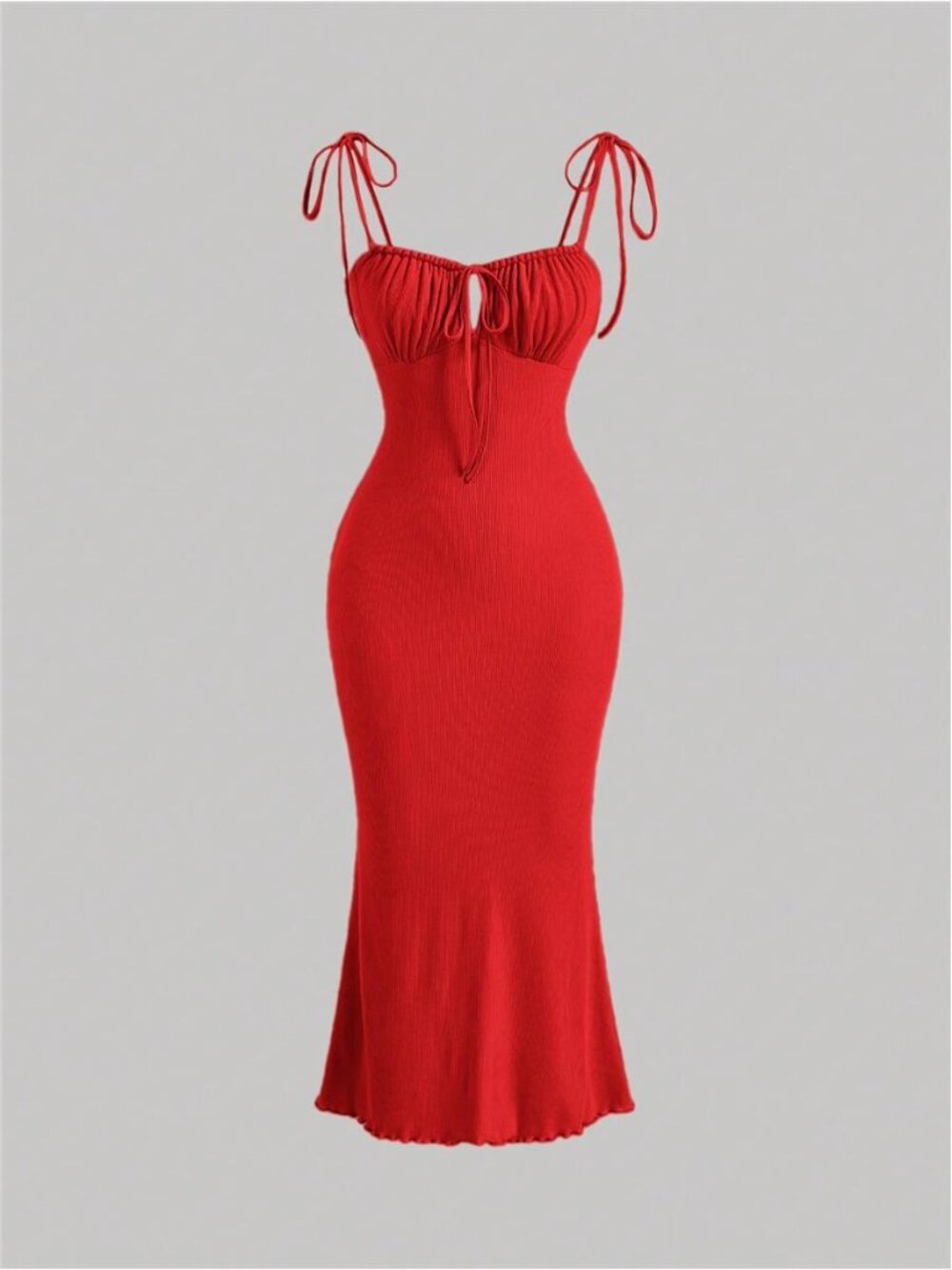 Tie Shoulder Ruched Bust Mermaid Hem Cami Milkmaids Dress